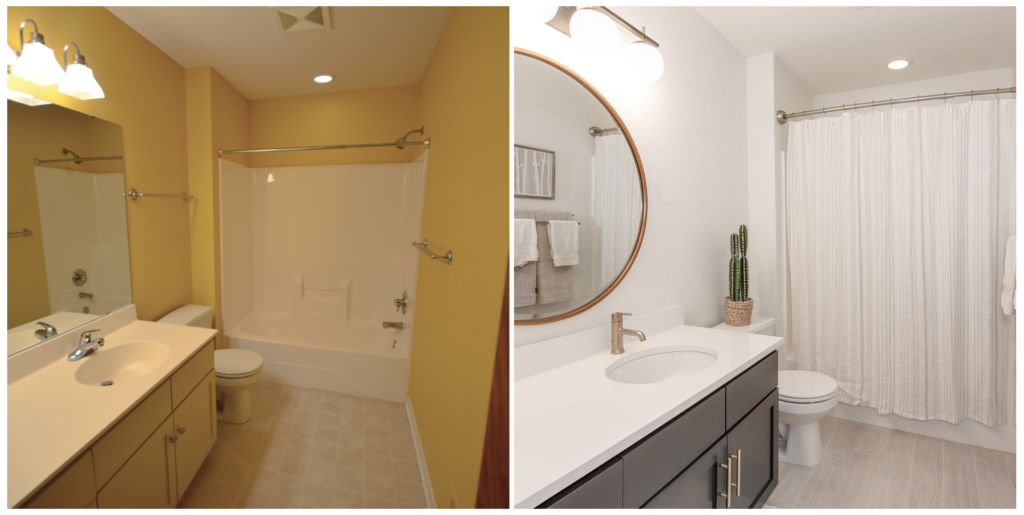 Photo of bathroom before and after staging